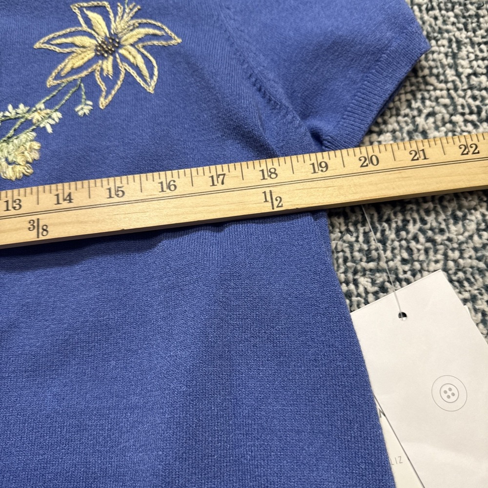 Emma James Petite XL Cardigan Blue Embroidered Short Sleeve - Picture 10 of 11